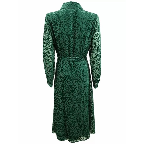 Alfani Velvet Burnout Belted Shirtdress Emerald - Picture 3 of 5
